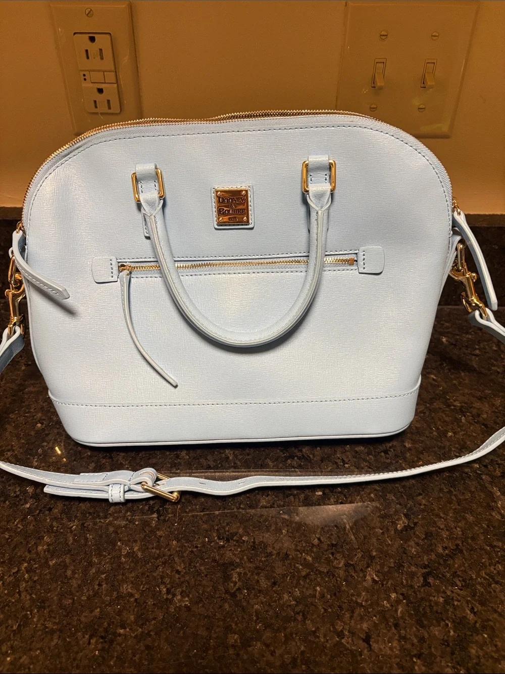 Dooney & Bourke Light Blue Saffiano Dome Satchel with Strap